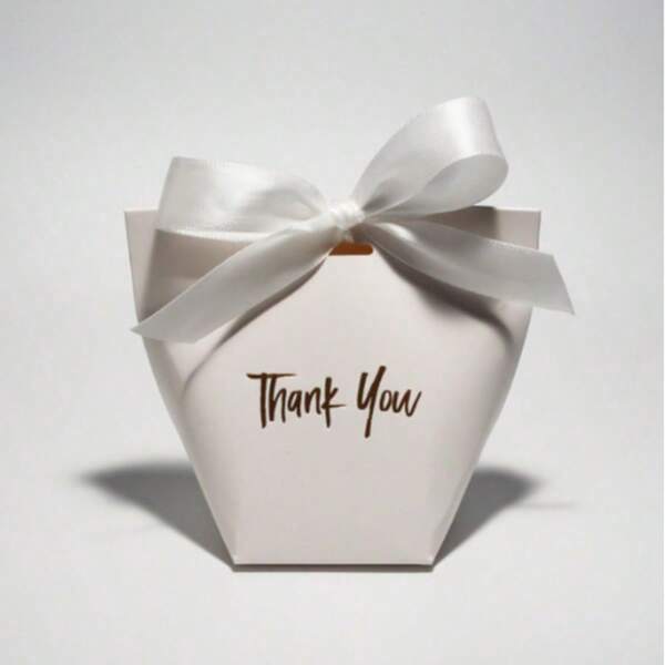 3 pezzi Scatola regalo in carta premium bianca con scritta dorata 'Grazie', elegante nastro, perfetta per Natale, matrimoni, festa di nascità e altro