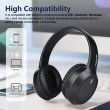 Gerripuer 防噪音无线耳机，包耳式，可伸缩和可折叠设计，适用于智能手机，新年和情人节礼物，USB-C，高保真立体声低音，清晰的免提通话 - 黑色 - 查看 6