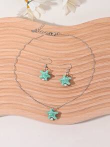 1 套（1 对耳环 + 1 条项链）可爱陶瓷海星吊坠耳环和项链首饰套装，适合女性日常休闲、沙滩、派对穿着、所有季节、节日礼物