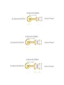 1件 2mm/3mm/4mm 金色珍珠耳釘，925純銀珍珠耳軟骨平背耳環，低過敏性，女性完美禮物，適合日常穿戴/派對/週年紀念 - 金色 - 查看 4