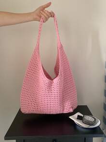 This Large-Capacity Foldable Armpit Shoulder Bag Features A Hollow-Out Design And Is Available In Multiple Colors-Red, Apricot, Khaki, Green, And Black-Perfectly Combining Style With Functionality. While The Versatile Design Can Double As A Shopping Bag Or Travel Bag To Meet Daily Use Needs.