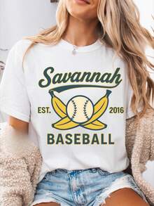 Retro Savannah Baseball T-Shirt, Vintage Soft Tee, Unisex Shirt, Banana Fan Gift, Summer Sports Top - 白色 - 查看 1