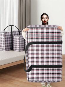 Extra Large Storage Bags, Tote Moving Luggage Bag, Large Capacity Waterproof Clothing Storage Bags For Travelling College Carrying, Dorm Room Essentials Moving Supplies, Grid Pattern Waterproof Handheld Ultra-Large Capacity Storage Bag For Bedding, Moving Box Thickened Waterproof Luggage Bag, Waterproof Grid Printed Storage Bag, Clothes, Moving And Packing, Back-To-School Essentials, Back To School Luggage Organizer For Students - Multicolor - View 3