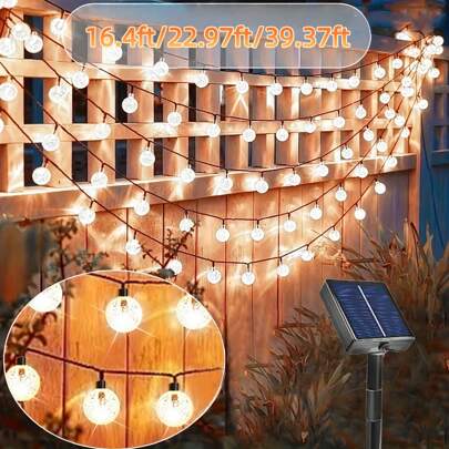 1 Luci a stringa alimentate a energia solare con globi di cristallo, luci a sfera da esterno a bolle, 8 luci a fata solari, molto adatte per giardino,