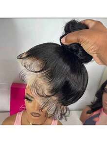 bling hair Jarin Hair Brasilianisches Remy-Menschenhaar, 360-Grad-Vollspitze, glatt, transparent, Schweizer Spitze, günstige Perücken für Frauen - Natural Black - Übersicht 3