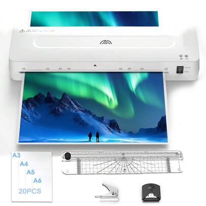 CRENOVA Laminator Machine A3, 13-Inch Laminating Machine With 20 Laminating Pouches, Paper Trimmer, And Corner Rounder, Cold And Thermal Laminator Machine For Home Office School
