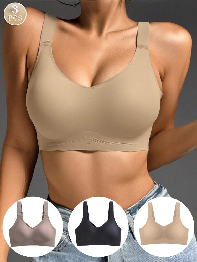 3pcs Women's Comfortable Minimalist Lingerie Set, Lightweight & Sexy, Non-Sagging Bra, Wireless Sports Bra, Summer - Multicolor - View 2