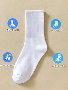 1/5/10双装女士纯色休闲中筒袜，柔软舒适蓬松，适合日常穿着、居家、办公、学校、运动，白色，舒适保暖
