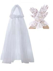 3件套Cosplay鬼怪角色扮演连帽斗篷，双层纱布斗篷+蕾丝手套+半脸眼罩套装，死亡女巫长纱布斗篷舞会派对礼服，节日狂欢恐怖高端套装，万圣节 - 彩色 - 查看 8