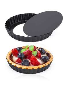 1pc Tart Pans With Removable Bottom,Non Stick Round Fluted Edge Quiche Pans Cake Pans For Baking Pizza Fruit Mousse Dessert,Removable Bottom Quiche Pan,Nonstick Round Pie Pans,Apple Pie Baking Tray,Banana Pie Baking Tray,Pizza Baking Tray With Bottom,Chocolate Pie Baking Tray,Round Tart Pan - Black - View 11