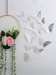 12pcs 3D Butterfly Decorations, Colorful Butterfly Stickers, Wall Decor Background Stickers, Party Decorations, Wedding Decor, Event Decor, Festival, Activity, Party, Gathering - Multicolor - View 12