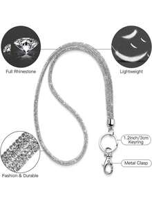 1 件水钻颈绳，可挂身份证和钥匙，31.5 英寸（约 80 厘米）闪亮颈带，带金属扣和钥匙圈，水晶挂绳，适用于办公室、白色、学校用品、返校