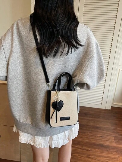 1 件女士纯色 PU 手提包，拉链开合，时尚女友礼物