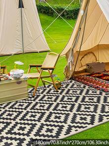 Reversible Mats, Plastic Straw Rug, Modern Area Rug, Large Floor Mat And Rug For Outdoors, RV, Patio, Backyard, Deck, Picnic, Beach, Trailer, Camping, Black & Beige, 8' X 10' - Màu be đậm - Xem 6