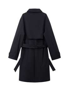 男士长款风衣，简约设计，配腰带，秋季 - 黑色 - 查看 5