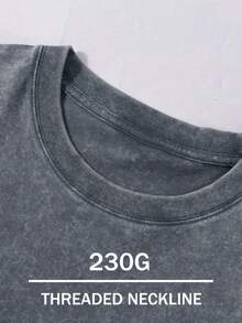 Roost Camo Shield Double-Sided Pattern Print, Fine 230g Washed Old Batik Thickened Pure Cotton T-Shirt, Women's Fashion Casual Premium Pure Cotton T-Shirt, Short Sleeve Round Neck T-Shirt - 灰色的 - 查看 4