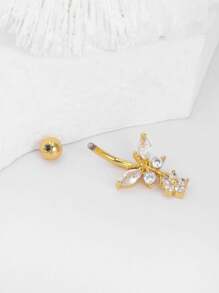 6 件时尚方晶锆石装饰蝴蝶形肚脐环，心形吊坠肚脐穿孔首饰适合男士、日常佩戴和节日礼物，不锈钢弯杆肚脐环镶嵌闪亮水钻 - 彩色 - 查看 7