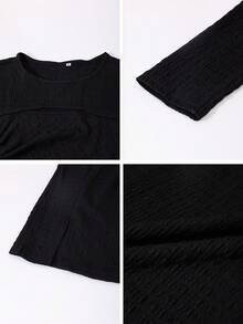 Liso, Elegante, Informal, Fruncido, Cremallera, Tejido de punto acanalado, Formal y de Noche - Negro - Ver 6