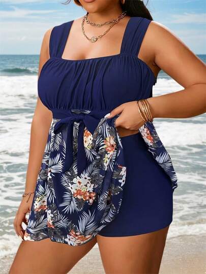 Tankini Swimsuits For Women Two Piece Bathing Suits Tummy Control Swimsuit Flowy Tank Top With Boyshort Swimwear