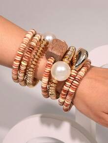 7pcs/Set Handmade Bohemian Style Heart-Shaped Tassel Bracelet Set, Suitable For Women's Daily Wear And Vacation Valentines,Mom,Mother,Mother's Day,Gift - Multicolor - View 9