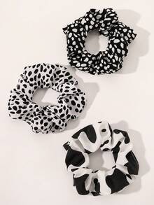 5 Peças Scrunchies de Cabelo Preto e Branco, Scrunchies de Cabelo com Estampa de Leopardo e Vaca, Acessórios de Cabelo Decorativos, Elásticos de Cabelo, Scrunchies, Acessórios de Cabeça para Rabo de Cavalo, Elásticos de Borracha para Cabelo - Preto e Branco - Visão 4