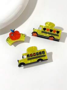 发夹 3 件装 女士 可爱 尺子、苹果、汽车造型 发夹 水钻发夹 发饰 优雅 爪夹 学校用品 大学 - 彩色 - 查看 1