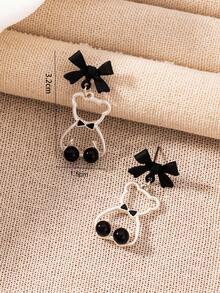 1pc Cute Bear With Bow Earrings, Sweet & Gentle, Suitable For Daily Wear, Gift For Mom, Friends - one-size - View 2