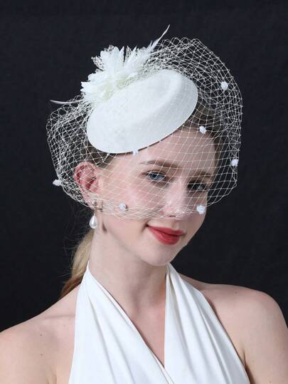 1pc Elegant Lace Mesh Fascinator Headpiece, Bridal Wedding Party Headdress, Floral Crown Garland For Event, Holiday Gift For Mother's Day, Graduation, Thanksgiving, Christmas, Valentine's Day, Carnival