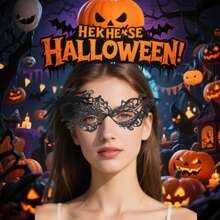 1 件天鹅绒玫瑰黑色眼罩，经典派对化妆舞会半脸面具，适合万圣节、派对、节日和各种场合 - 蕾絲面具 - 查看 3