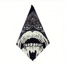 1pc Solid Color Bandana - Skull & Vintage Paisley Print Square Scarf, Black & White, Machine Washable, Unisex Motorcycle Riding Outdoor Fashion Accessory, Motorcycle Gear, Avant-Garde Fashion Piece, Exquisite Pattern Design, Halloween Skull Print Bandana Skull Paisley Pattern Polyester