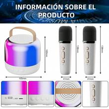 Mini Nuevo Karaoke portátil, KTV doméstico con Efecto de Cambio de Voz y luz LED, con 2 micrófonos inalámbricos, Altavoz Bluetooth 5.3, Adecuado para Viajes al Aire Libre, regalo de cumpleaños, KTV en casa, al aire libre, viajes,De vuelta al cole - Blanco - Ver 5