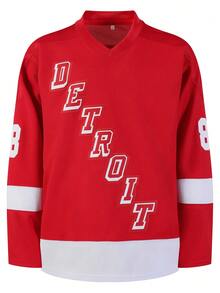 Atonmore 男式 88 红色冰球服刺绣缝线运动服休闲训练长袖套头衫 - 紅色 - 查看 1