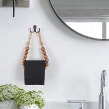 Toilet Paper Holder Natural Wood Bead Toilet Paper Roll Holder Toilet Paper Holder Wall Mount Toilet Tissue Holder Bathroom Towel Holder (Coffee)