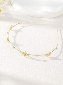 1 件薄纯色花卉蝴蝶结水钻仿珍珠星金属头带，优雅温柔的仙女风格简约百搭刘海头饰，精致的日常佩戴发饰，发带，发箍