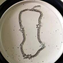 Vintage Y2K Ästhetik Pentagramm Stern Anhänger Silber Farbe Choker Kette Halskette für Frauen Coole Hip Hop Schmuck Charm Accessoires - Verschiedenfarbig - Übersicht 7