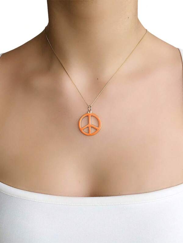 Colar Hippie Paz e Amor semijoia esmaltada semijoia folheado a ouro  colorida