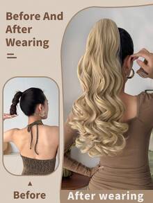 Claw Ponytail Extension 20 Inch Ombre Natural Wave Wavy Clip in Hair Extensions Soft Natural Looking Heat Resistant Fiber Synthetic Hairpiece For Women Daily Use - Gold - View 4