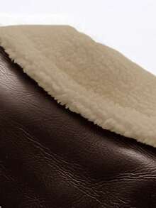 Apperloth A Chaqueta corta de motociclista de estilo callejero con cuello vuelto, puños con cremallera y forro térmico de piel sintética - Marrón Chocolate - Ver 6