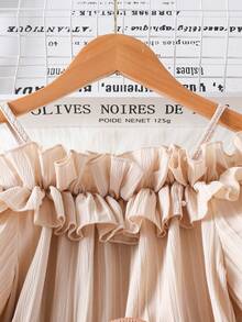 Girls Beaded Ruffle Off-Shoulder Casual Dress, Spring/Autumn