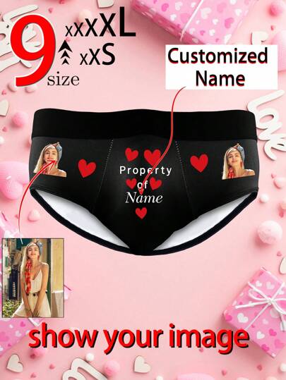 Calzoncillos personalizados para hombre con caras graciosas, nombres y fotos personalizados, ropa interior de pareja novedosa, ropa interior de mujer con estampado triangular, fotos de hombres, regalo exclusivo personalizado para novio, regalo del Día de San Valentín 1 pieza