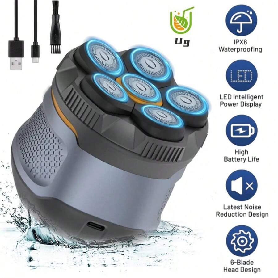 Electric Shaver With LED Power Display | IPX6 Waterproof Hair Trimmer | Sharp Blades For Smooth Trimming | Noise Reduction Design | Rechargeable Battery | Includes Cleaning Tools - As Depicted - View 1