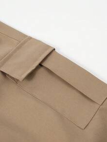 1 件青少年男孩宽松休闲工装短裤，百搭及膝口袋印花短裤，春夏秋季 - 卡其色 - 查看 5