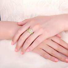 JewelryPalace Vintage 14K Gold Plated Halo Engagement Ring Wedding Band Bridal Sets - B-鍍金-1CT - 查看 7