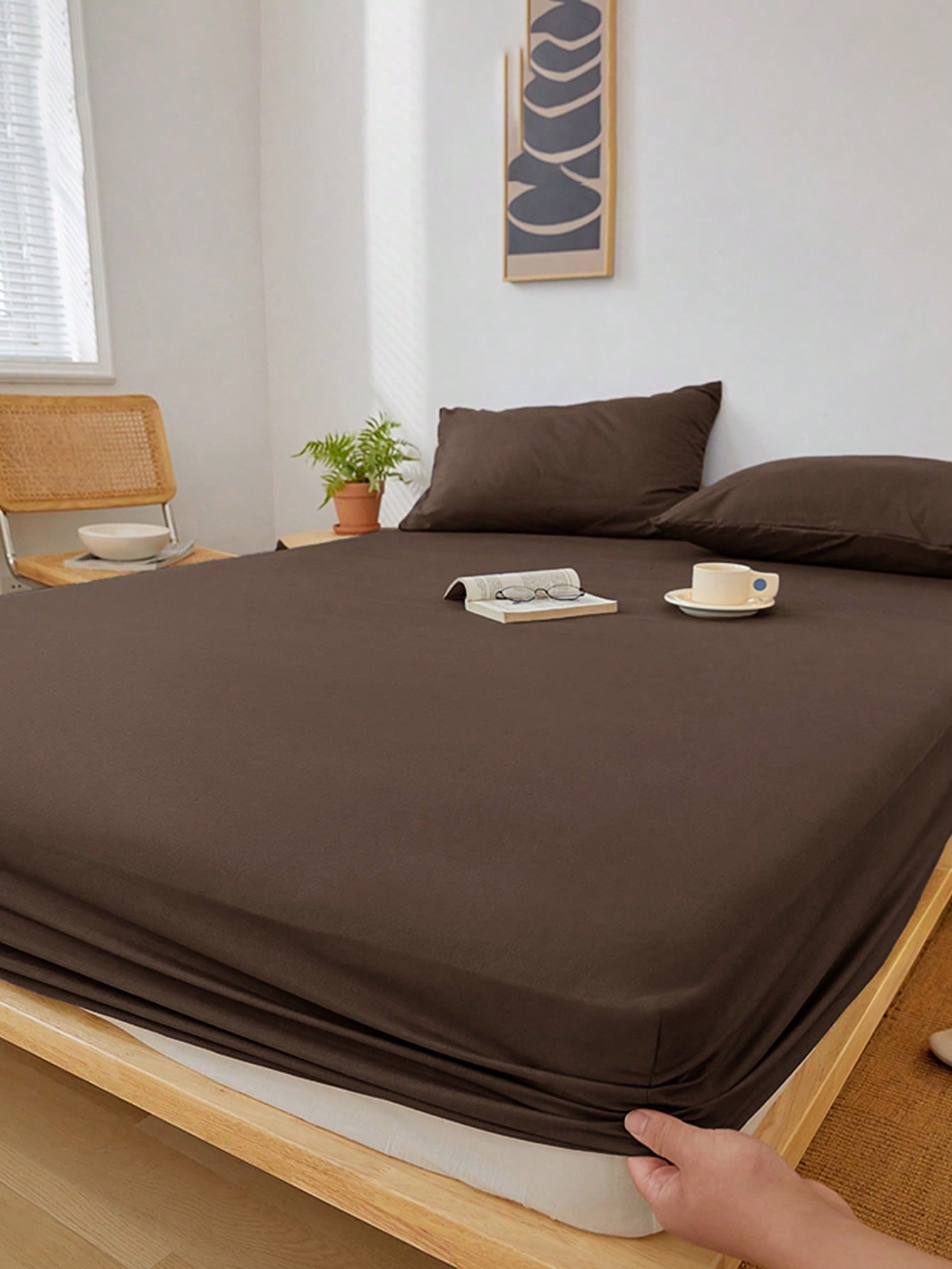 3 pièces Ensemble de draps-housses en microfibre doux et confortable (1*drap-housse + 2*taies d'oreiller), convient pour la chambre à coucher et la chambre d'amis, toutes saisons