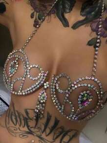 1pc European & American Windmill Crystal Bra Chain, Sexy Crystal Bikini Body Chain