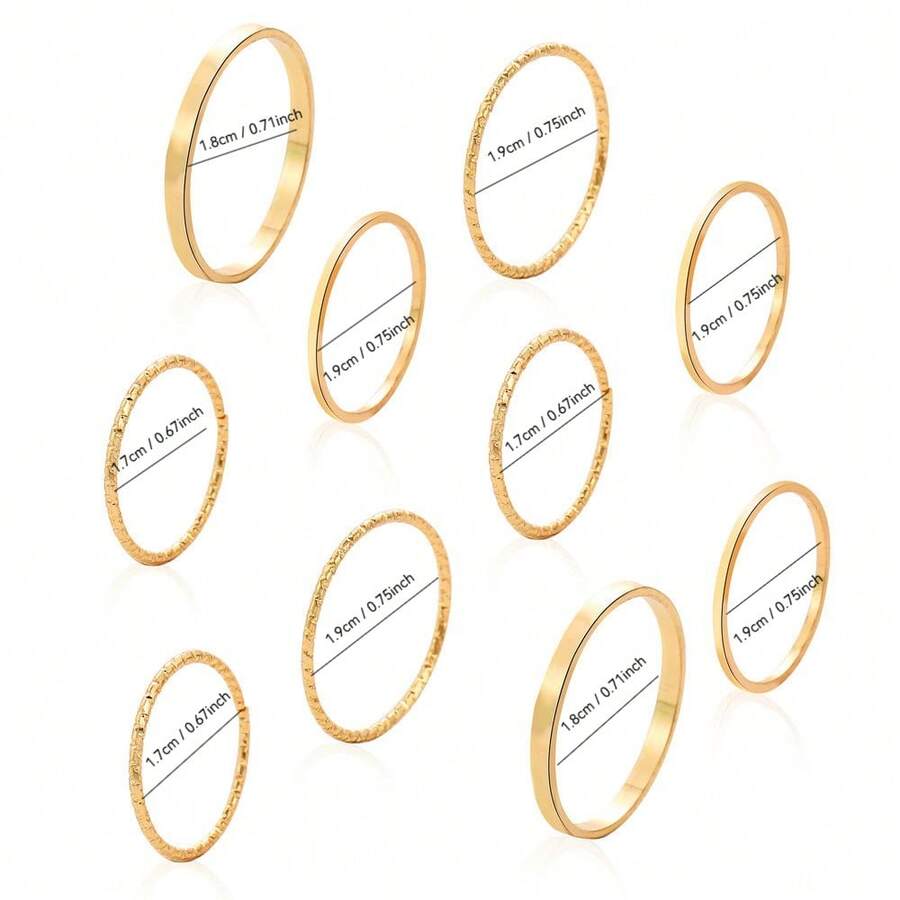 一套 10 枚金色金属戒指，包括简约个性的 10 件戒指套装、精品戒指套装、关节戒指和女士食指装饰。 - 金色 - 查看 1