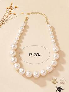 1 Vòng cổ ngọc trai lớn phóng đại cổ điển thời trang, dây chuyền, thích hợp cho phụ nữ đeo trong các bữa tiệc hàng ngày, vòng cổ to bản, trang sức cổ điển cho phụ nữ, vòng cổ quyến rũ - Màu be - Xem 3