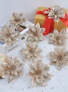 6/12/18/24PCS Christmas Artificial Flower Heads Sparkling Christmas Flowers For Home Weddings Parties Christmas Trees Garlands DIY Holiday Decoration Home Decor Christmas Decorations Room Decor