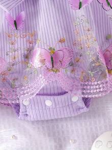 Baby Girls' Elegant Winter Romper Set: Lace Butterfly Bow, Pure Dress For Holiday Photos - Màu tím - Xem 7