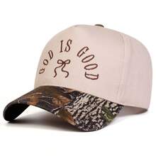 1 pieza Gorra de camionero para mujer con bordado de letra personalizada y lazo, "Dios es bueno", gorra de béisbol de moda callejera de 5 paneles, protección solar para exteriores, casual para primavera/otoño, viajes, playa, verano - Multicolor - Ver 3
